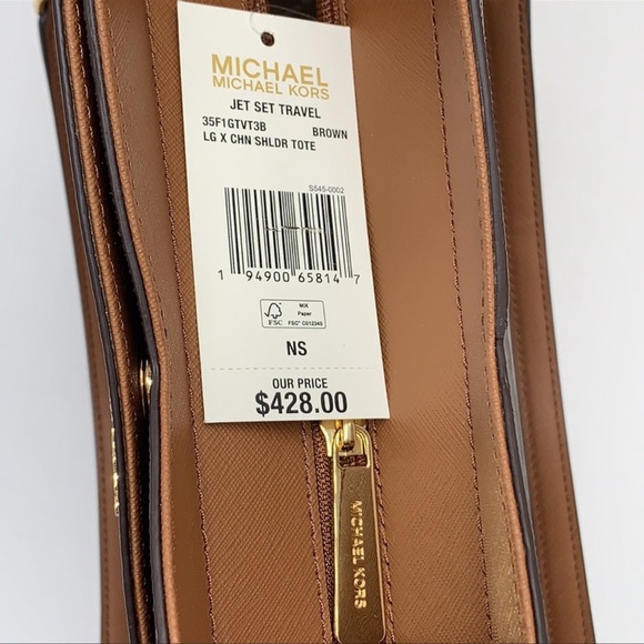 MICHAEL KORS LARGE X CHAIN LOGO SHOULDER BAG BROWN - Picture 5 of 16